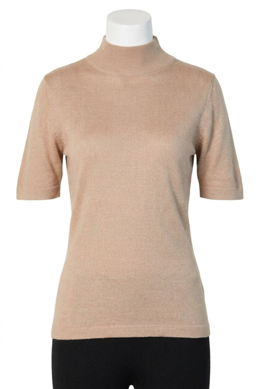 NEW ANGEL APPAREL short sleeve mock neck top in sand